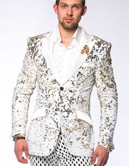 Mens White and Gold Reversible Sequin Prom and Wedding Blazer - Men's Tuxedo USA