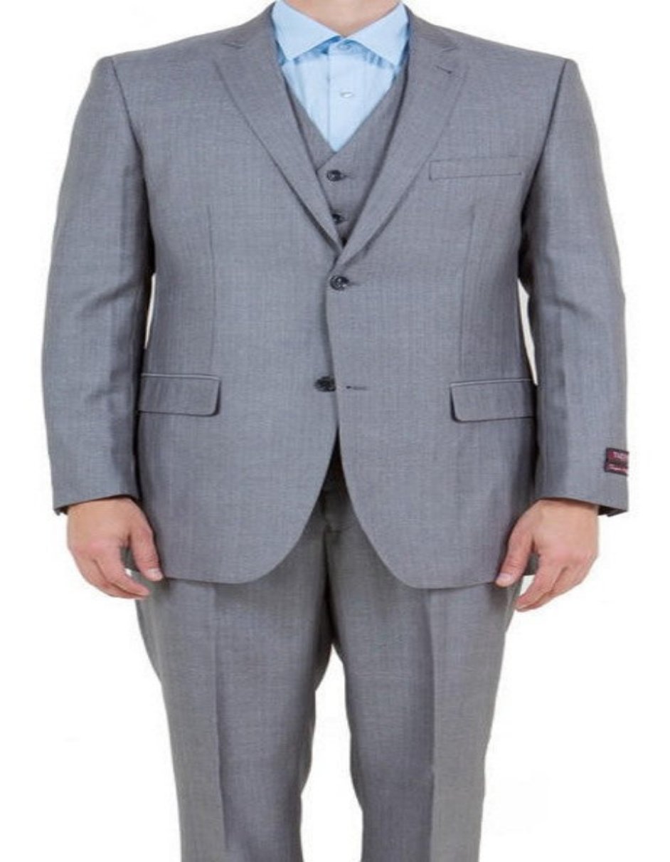 Mens Gray 3 Piece Sharkskin Suit Single Breasted Notch Lapel Regular Fit - Men's Tuxedo USA