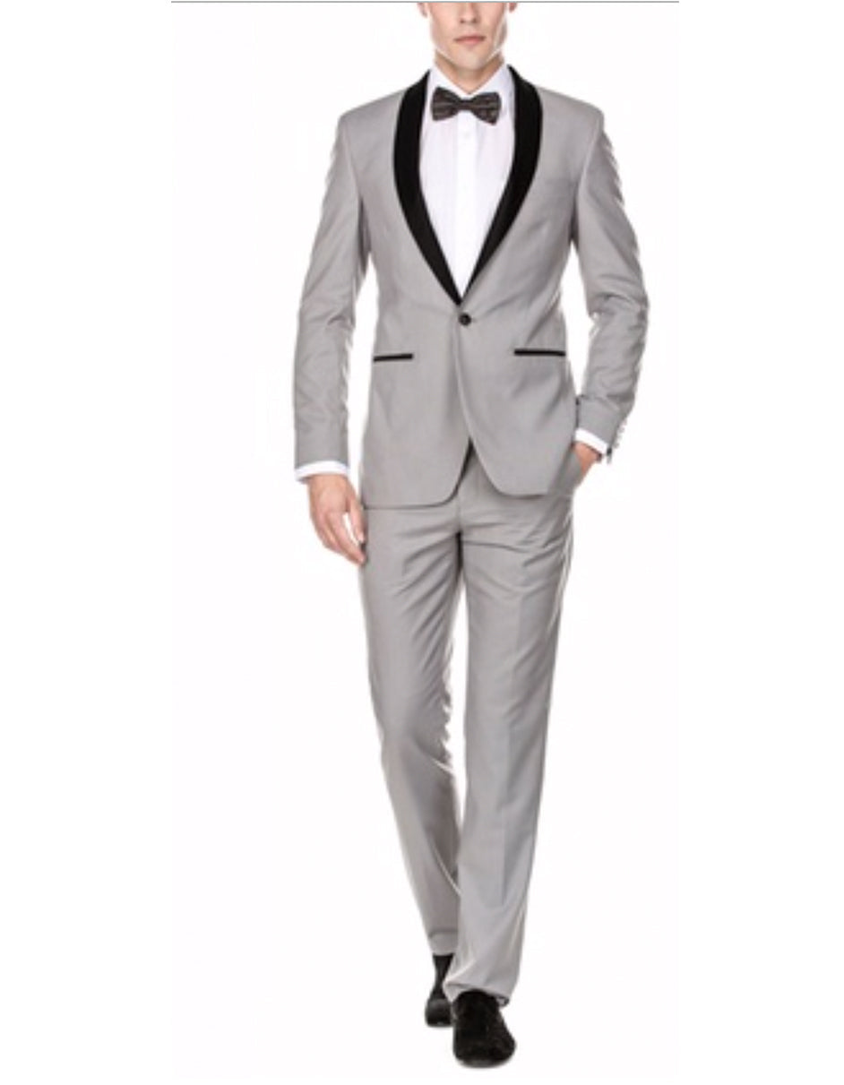 Mens Slim Fit 1 Button Shawl Tuxedo in Light Grey - Mens Slim Fitted Tuxedo - Men's Tuxedo USA