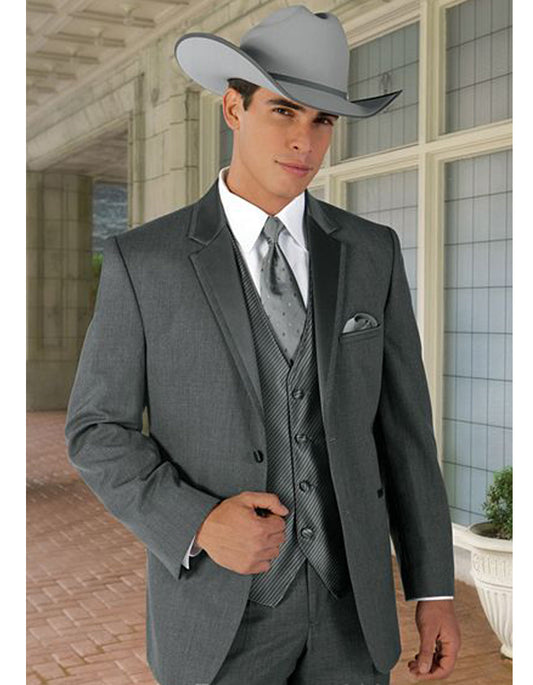 2 Button Trim Cowboy Tuxedo in Grey - Men's Tuxedo USA