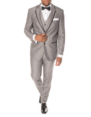 Mens 2 Button Satin Trim Prom Tuxedo in Grey & Black - Men's Tuxedo USA