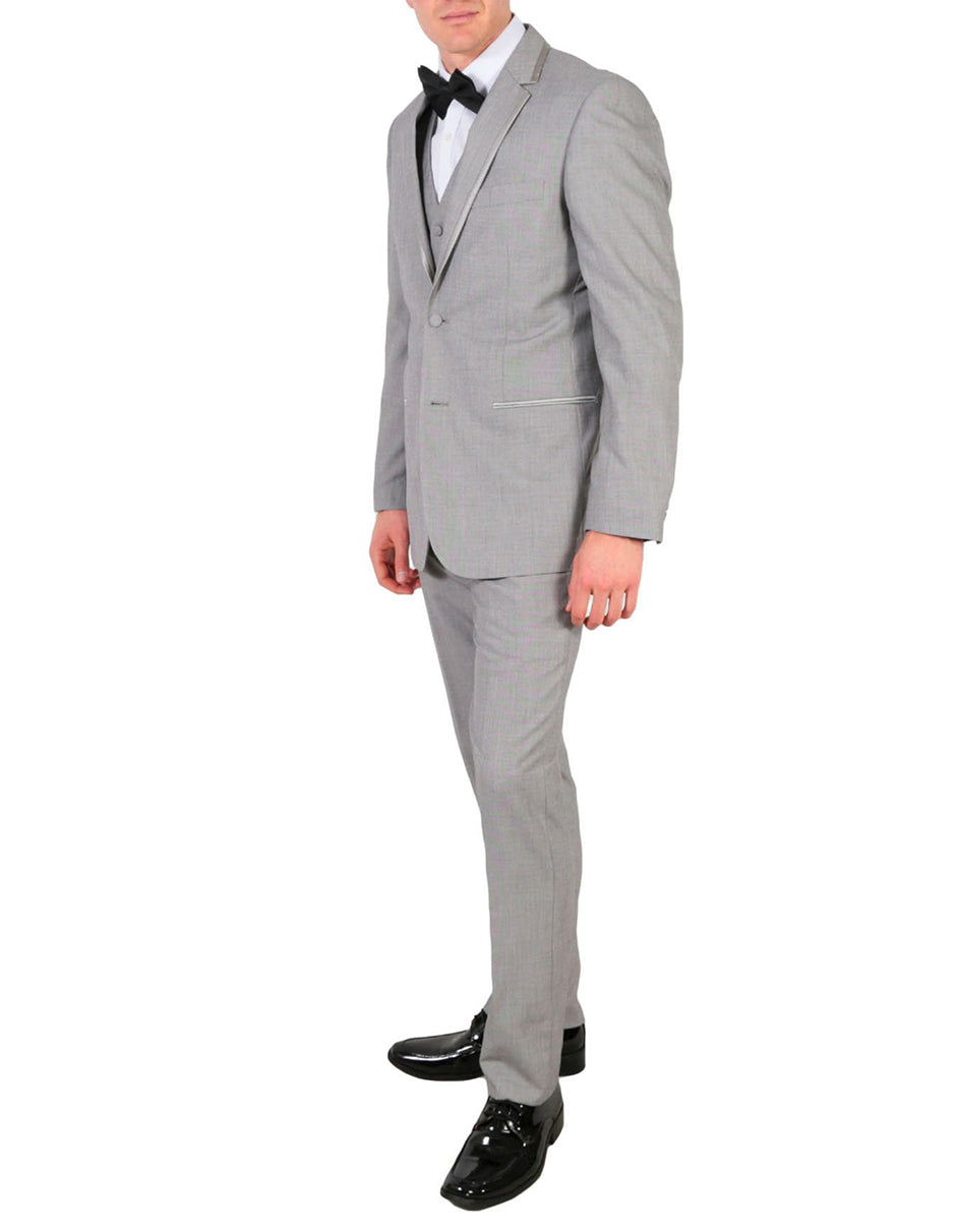 Mens 2 Button Satin Trim Wedding and Prom Tuxedo in Grey - Men's Tuxedo USA