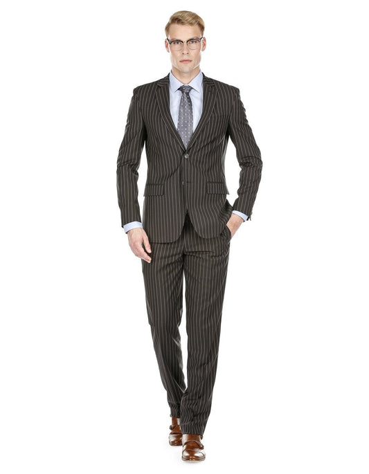 Mens Modern Fit Gangster Pinstripe Suit Black - Men's Tuxedo USA