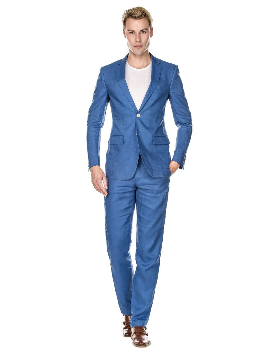 Mens Modern Fit Linen Wedding Suit Indigo - Men's Tuxedo USA