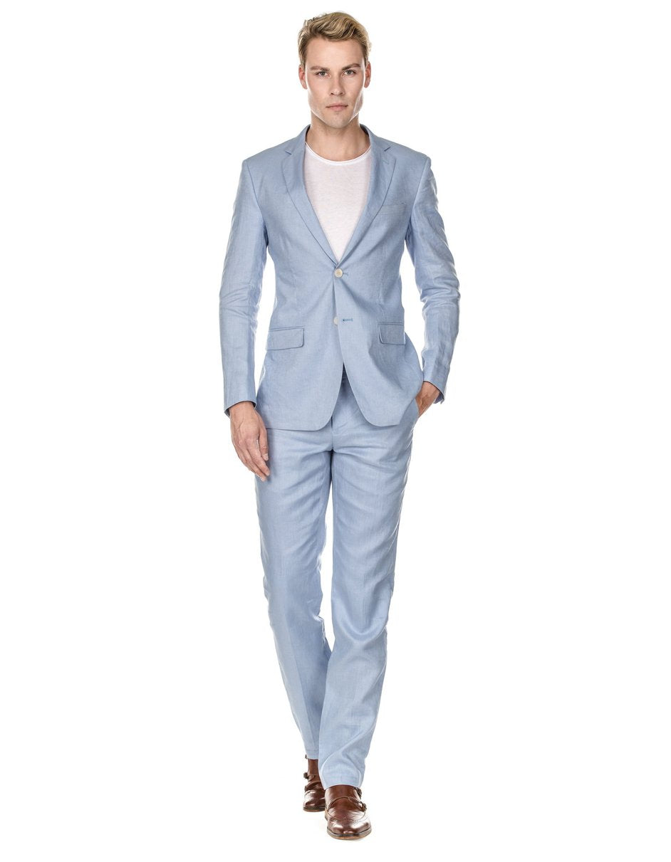 Mens Modern Fit Linen Wedding Suit Light Blue - Men's Tuxedo USA