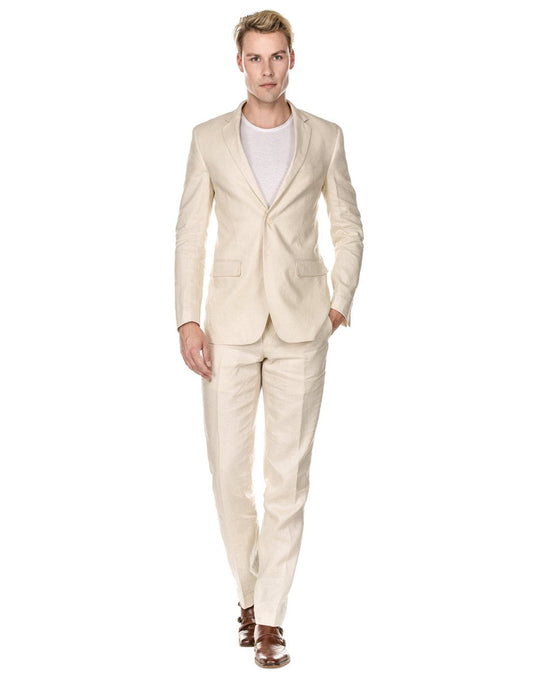 Mens Modern Fit Linen Wedding Suit Natural Tan - Men's Tuxedo USA