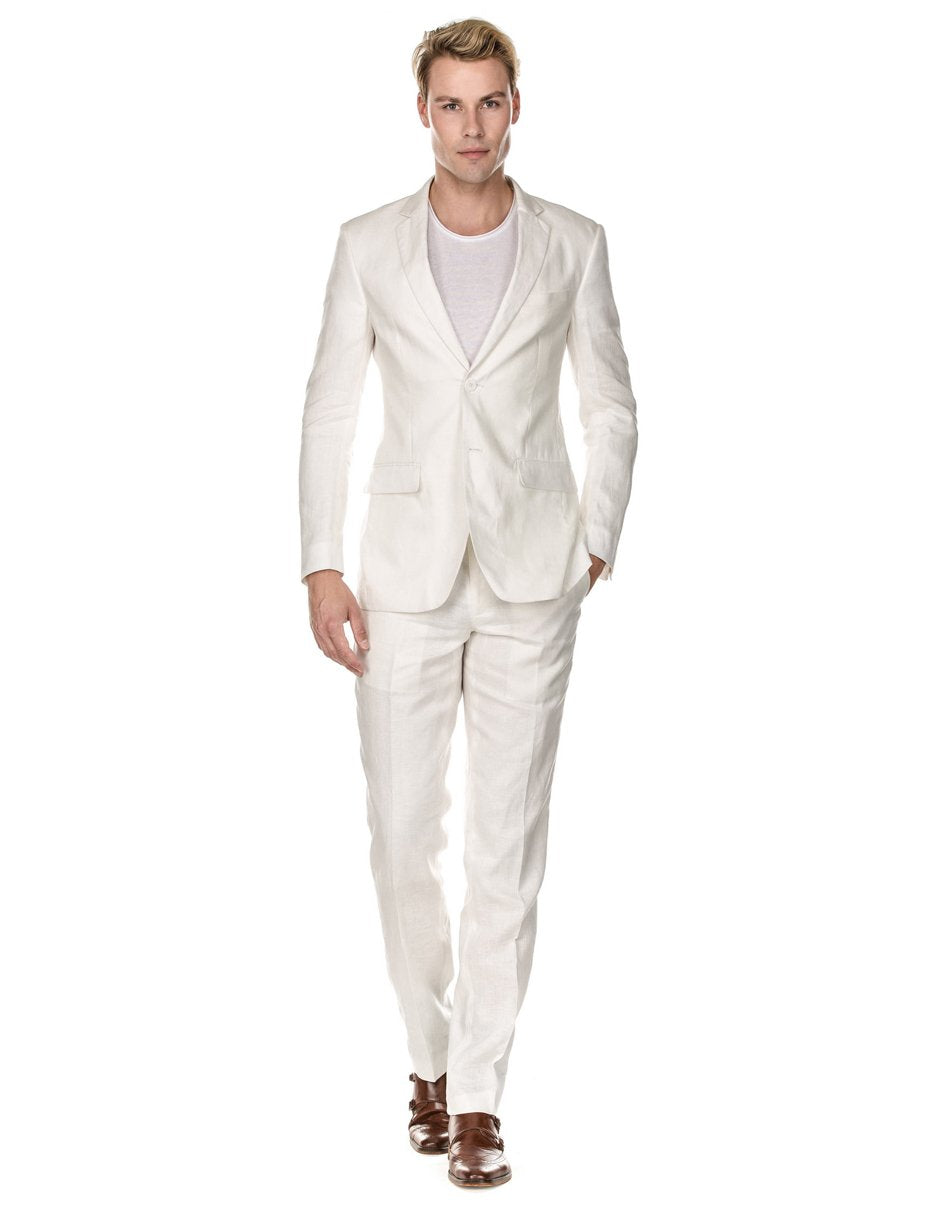 Mens Modern Fit Linen Wedding Suit White - Men's Tuxedo USA