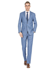 Mens Modern Fit Plaid Suit Blue - Men's Tuxedo USA