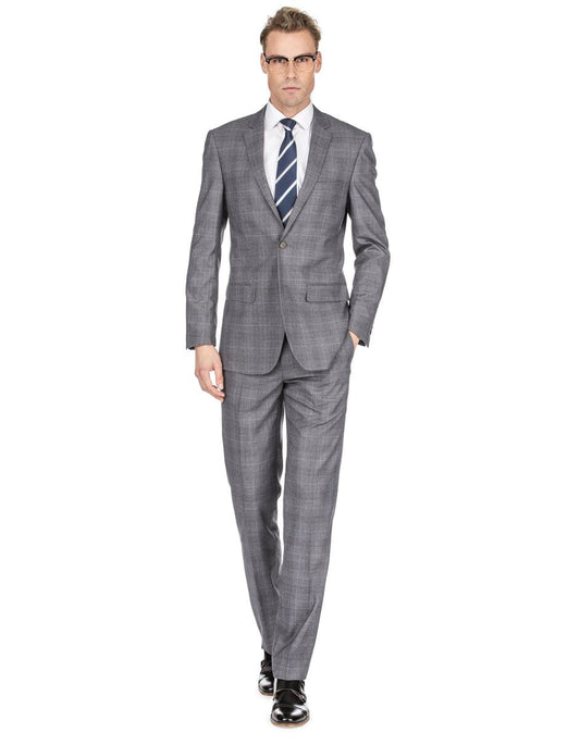 Mens Modern Fit Plaid Suit Grey - Men's Tuxedo USA