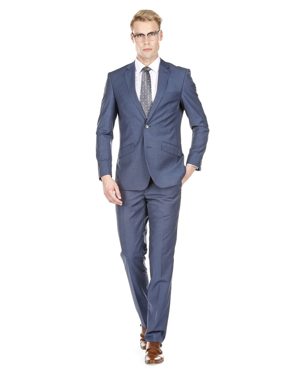 Mens Modern Fit Textured Suit Indigo Blue - Men's Tuxedo USA