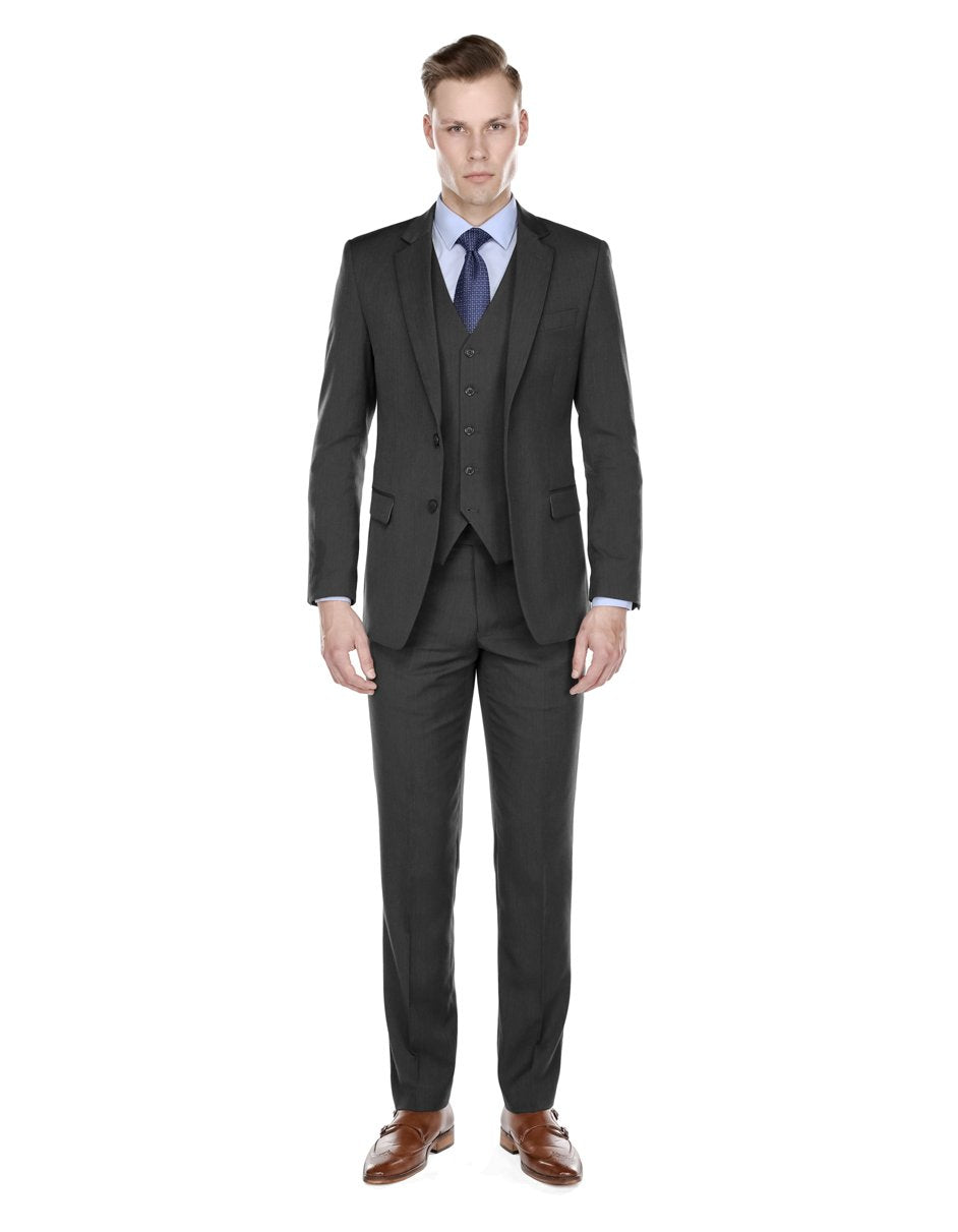 Mens Modern Fit Vested Suit Charcoal Grey - Men's Tuxedo USA