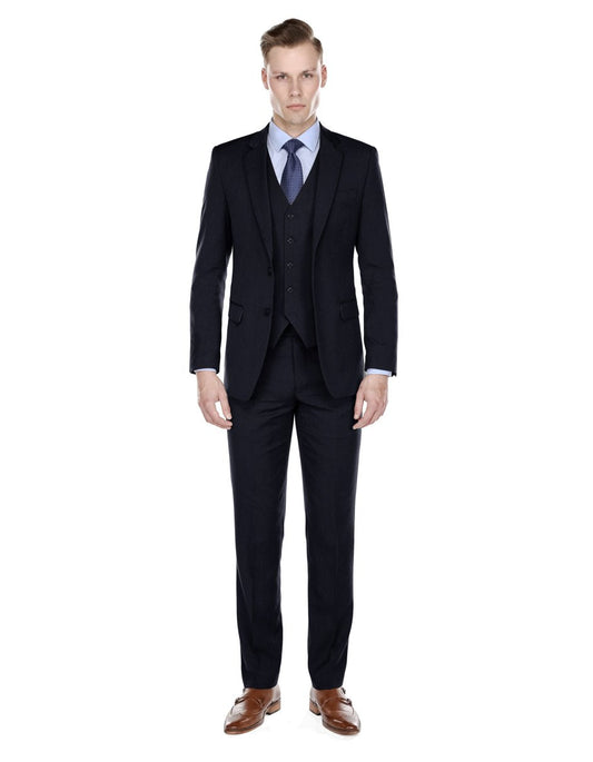 Mens Modern Fit Vested Suit Navy Blue - Men's Tuxedo USA