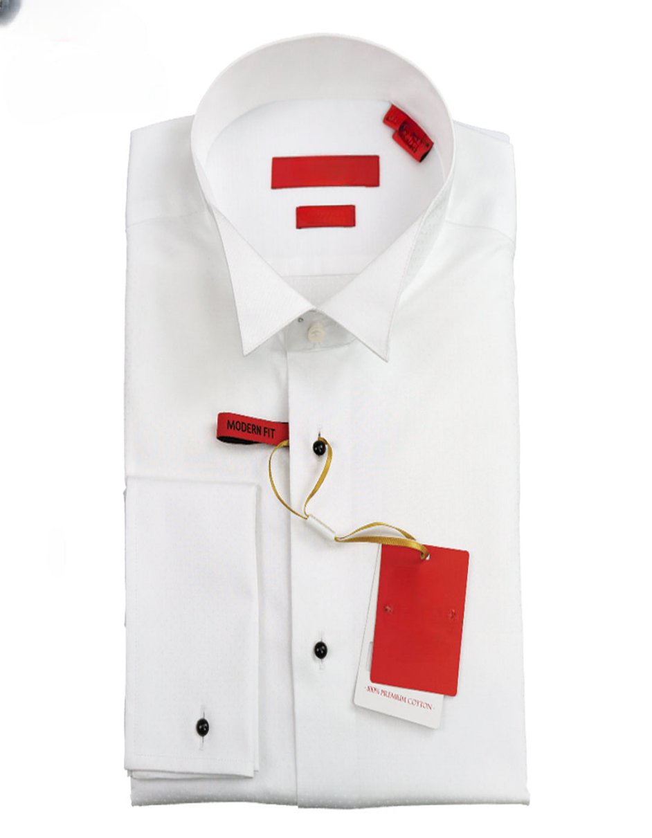 Mens Modern-Fit Wing Tip French Cuff Tuxedo Shirts in White