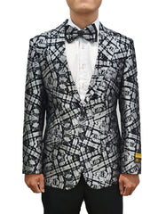 Mens Geometric Dinner Jacket Blazer in Silver Grey - Men's Tuxedo USA