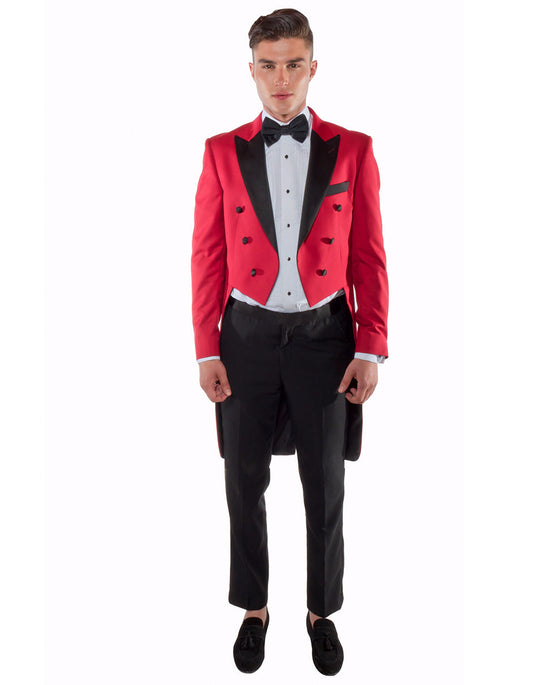 Mens Modern Tail Prom Tuxedo in Red & Black - Men's Tuxedo USA