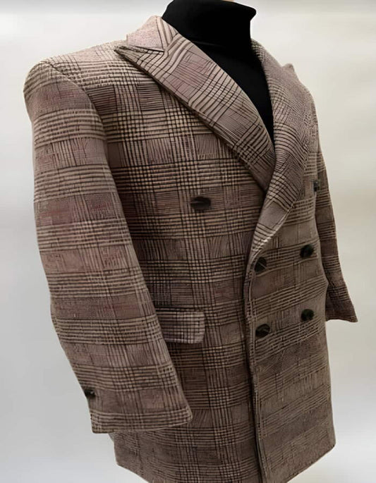 Mens Plaid Overcoat - Hounstooth Checker Pattern Topcoat - Rust Brown - Men's Tuxedo USA