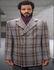 Mens Peacoat - Plaid Overcoats - Wool Carcoat Grey - Men's Tuxedo USA