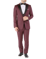 Mens Vested Slim Fit Peak Prom Tuxedo in Burgundy - Men's Tuxedo USA