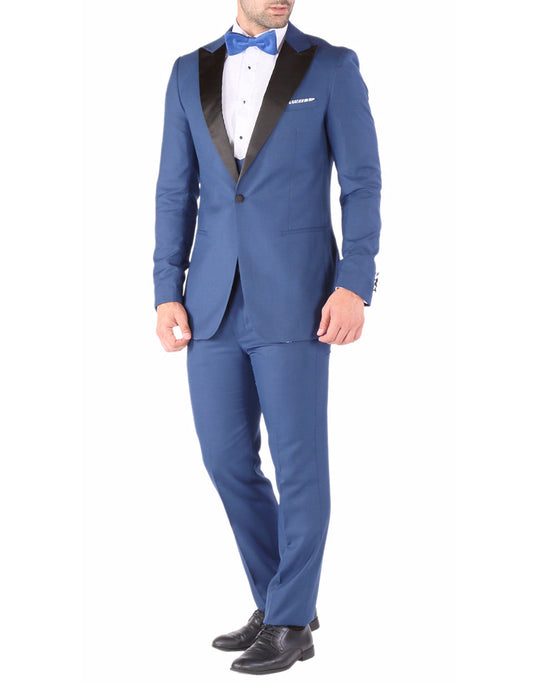 Mens Vested Slim Fit Peak Prom Tuxedo in Indigo Blue - Men's Tuxedo USA