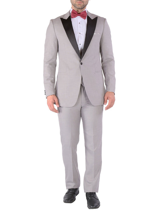 Mens Vested Slim Fit Peak Prom Tuxedo in Light Grey - Men's Tuxedo USA