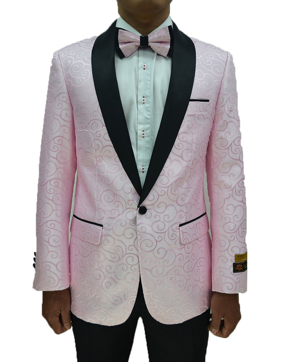 Mens Swirl & Diamond Pattern Tuxedo Jacket in Pink & Black - Men's Tuxedo USA