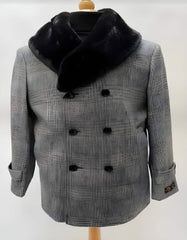 Mens Plaid Overcoat - Hounstooth Checker Pattern Topcoat - Gray - Men's Tuxedo USA