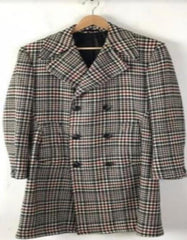 Mens Plaid Overcoat - Wool Peacoat - Plaid Topcoats Cream ~ Black ~ Red - Men's Tuxedo USA