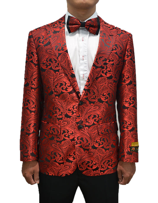 Mens Paisley Dinner Jacket Blazer in Red - Men's Tuxedo USA