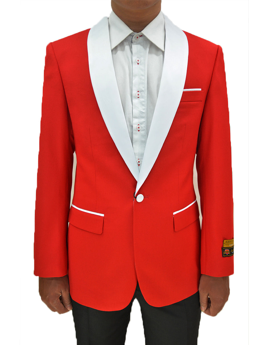 Mens One Button Contrast Shawl Collar Dinner Jacket Red & White - Men's Tuxedo USA