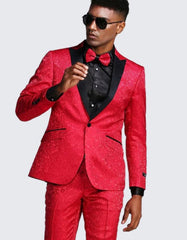 Red Paisley Slim Fit Tuxedo Three Piece Set - Wedding - Prom