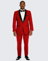 Red Tuxedo with Black Shawl Lapel Slim Fit One Button - Wedding - Prom