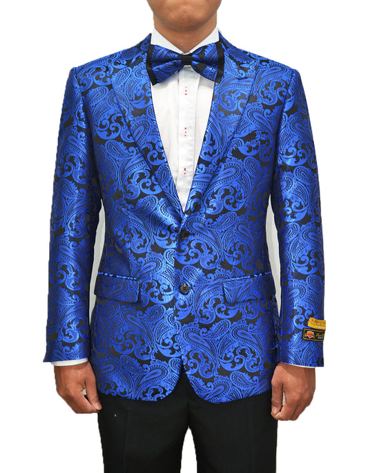 Mens Paisley Dinner Jacket Blazer in Royal Blue - Men's Tuxedo USA