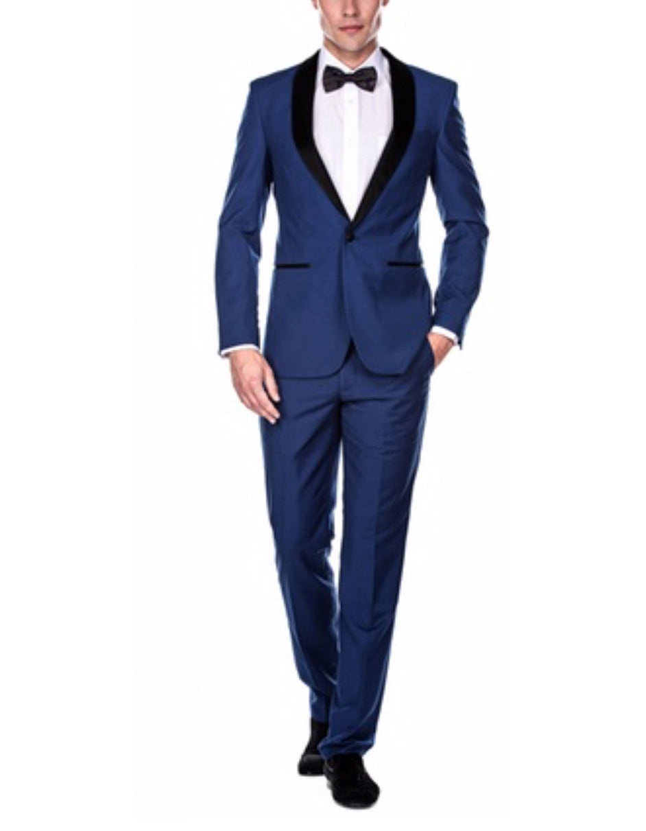 Mens Slim Fit 1 Button Shawl Prom Tuxedo in Royal Blue - Mens Slim Fitted Tuxedo - Men's Tuxedo USA