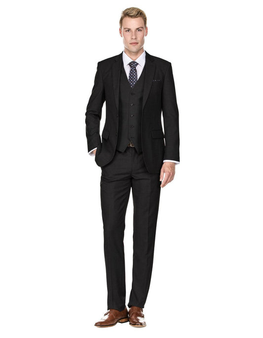 Mens Savvy Slim Vested Suit Black - Men's Tuxedo USA