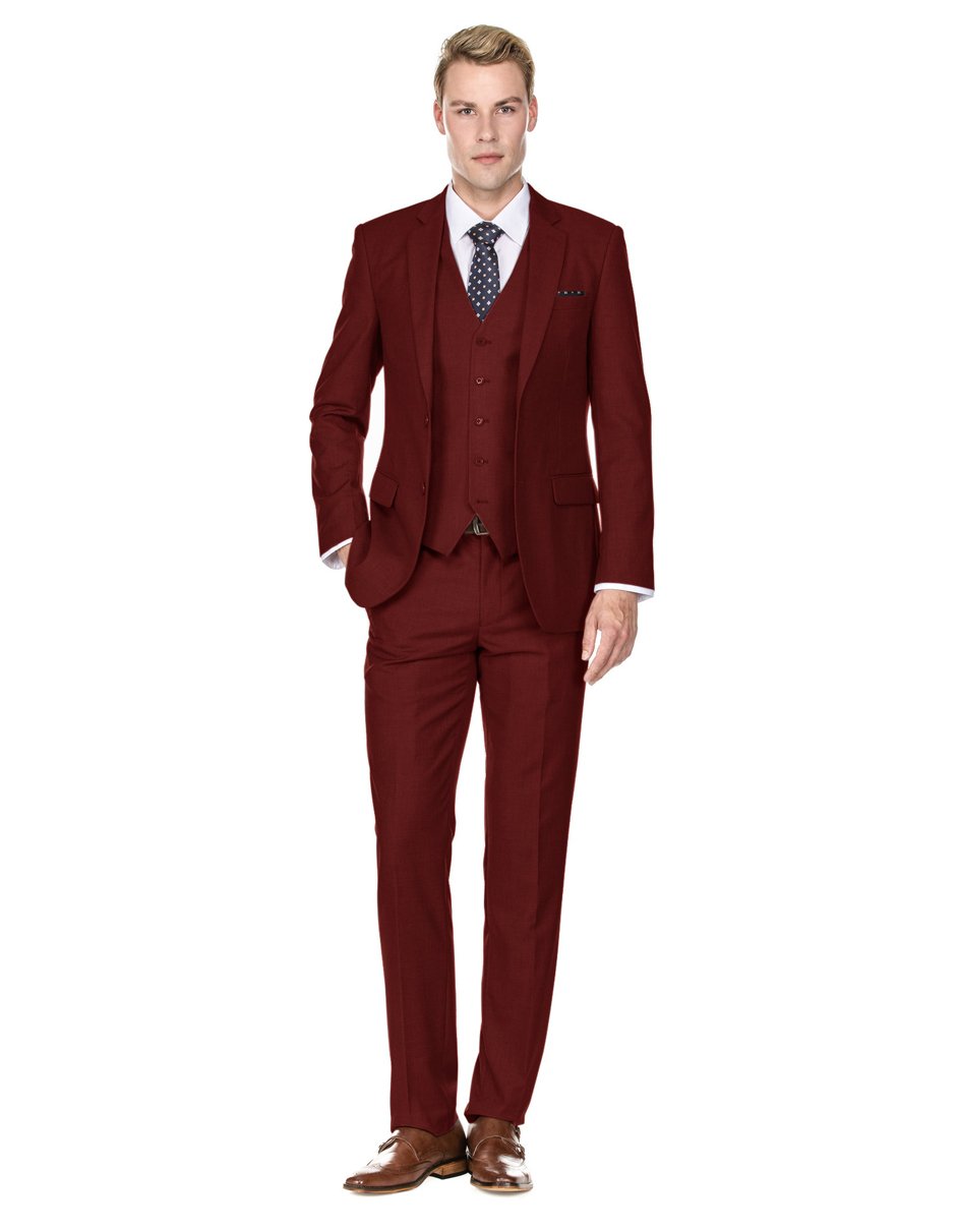 Mens Savvy Slim Vested Suit Burgundy - Men's Tuxedo USA