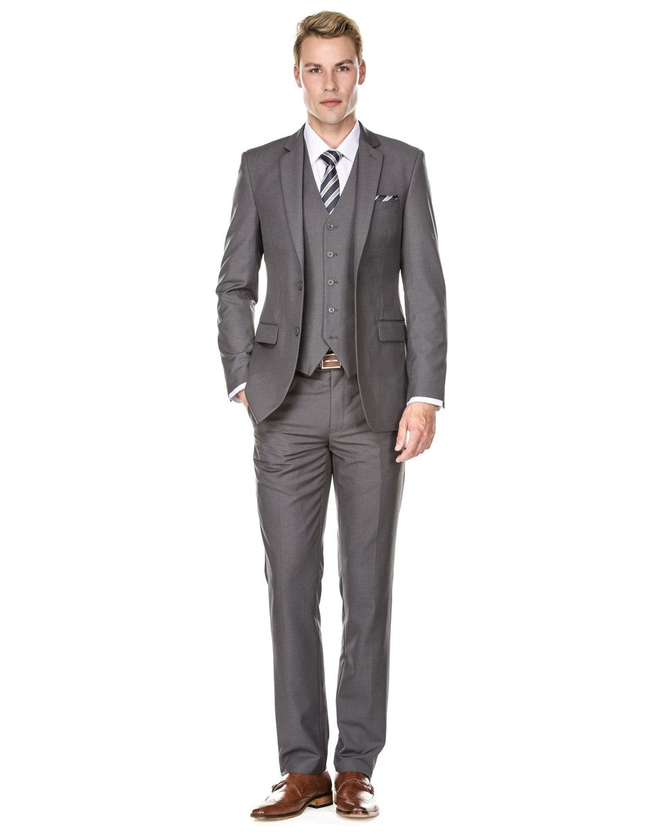 Mens Savvy Slim Vested Suit Grey - Men's Tuxedo USA