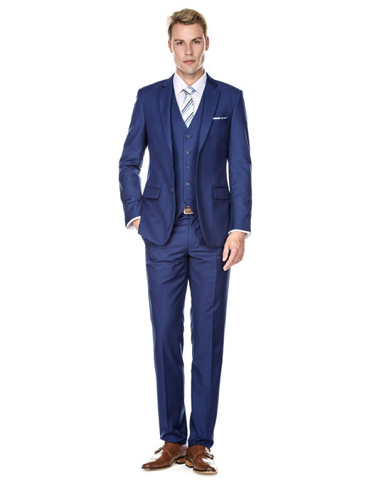 Mens Savvy Slim Vested Suit Indigo - Men's Tuxedo USA