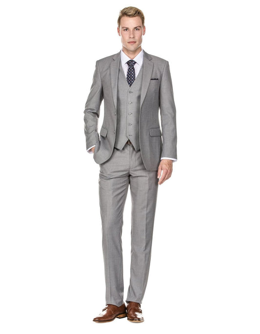 Mens Savvy Slim Vested Suit Light Grey - Men's Tuxedo USA