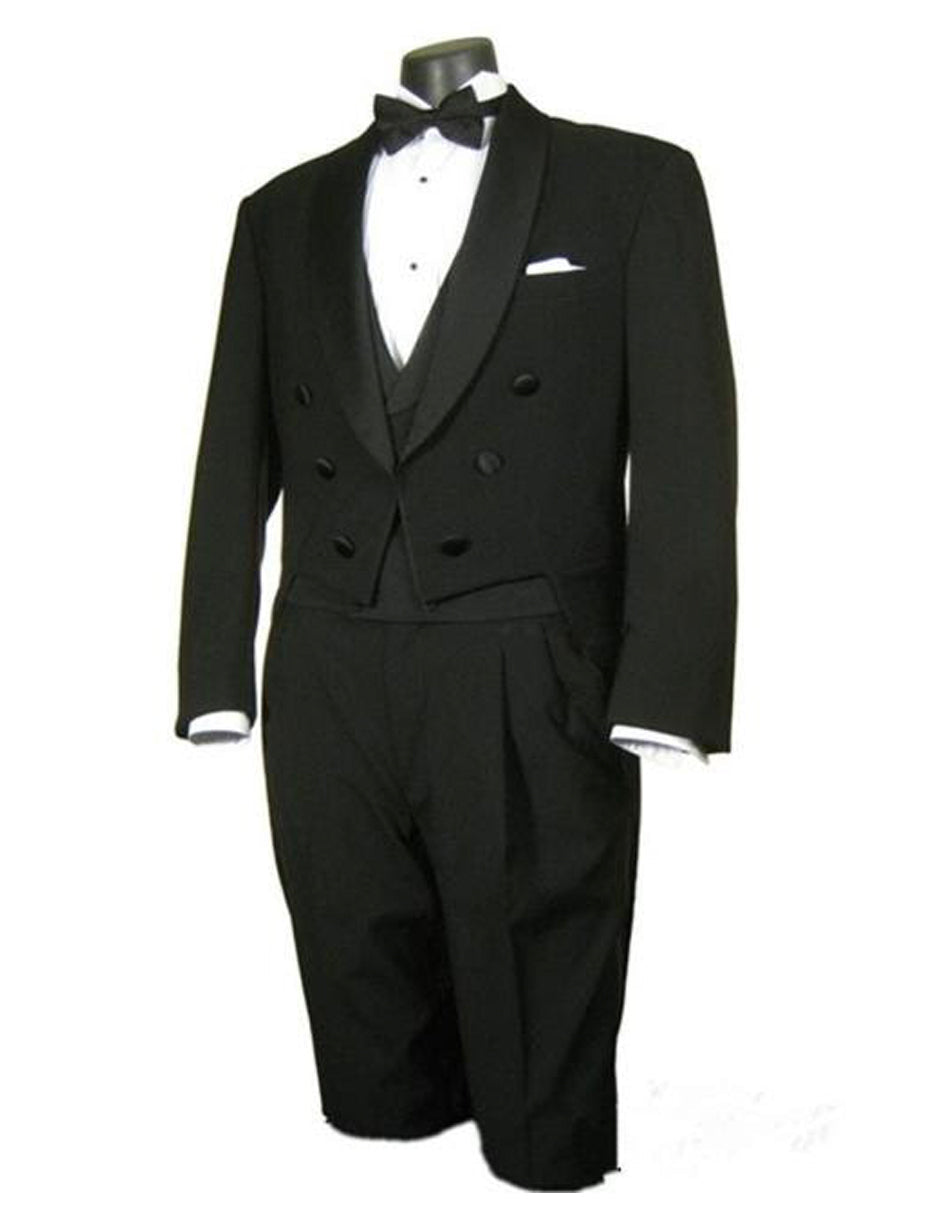 Mens 3pc Vested Classic Tail Tuxedo with Shawl Lapel in Black - Men's Tuxedo USA