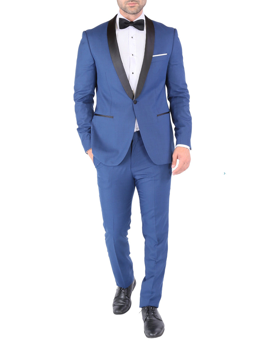 Mens Skinny Fit Shawl Prom Tuxedo in Indigo - Men's Tuxedo USA