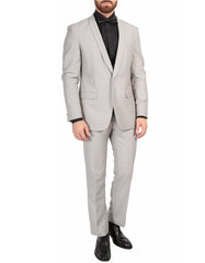 Mens Slim Fit Sharkskin Shawl Prom Tuxedo in Light Grey - Men's Tuxedo USA