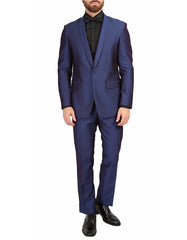 Mens Slim Fit Sharkskin Shawl Prom Tuxedo in Navy Blue - Men's Tuxedo USA