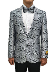 Mens Paisley Dinner Jacket Blazer in Silver Grey - Men's Tuxedo USA