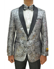 Mens Formal Silver Paisley Shawl Dinner Jacket - Men's Tuxedo USA