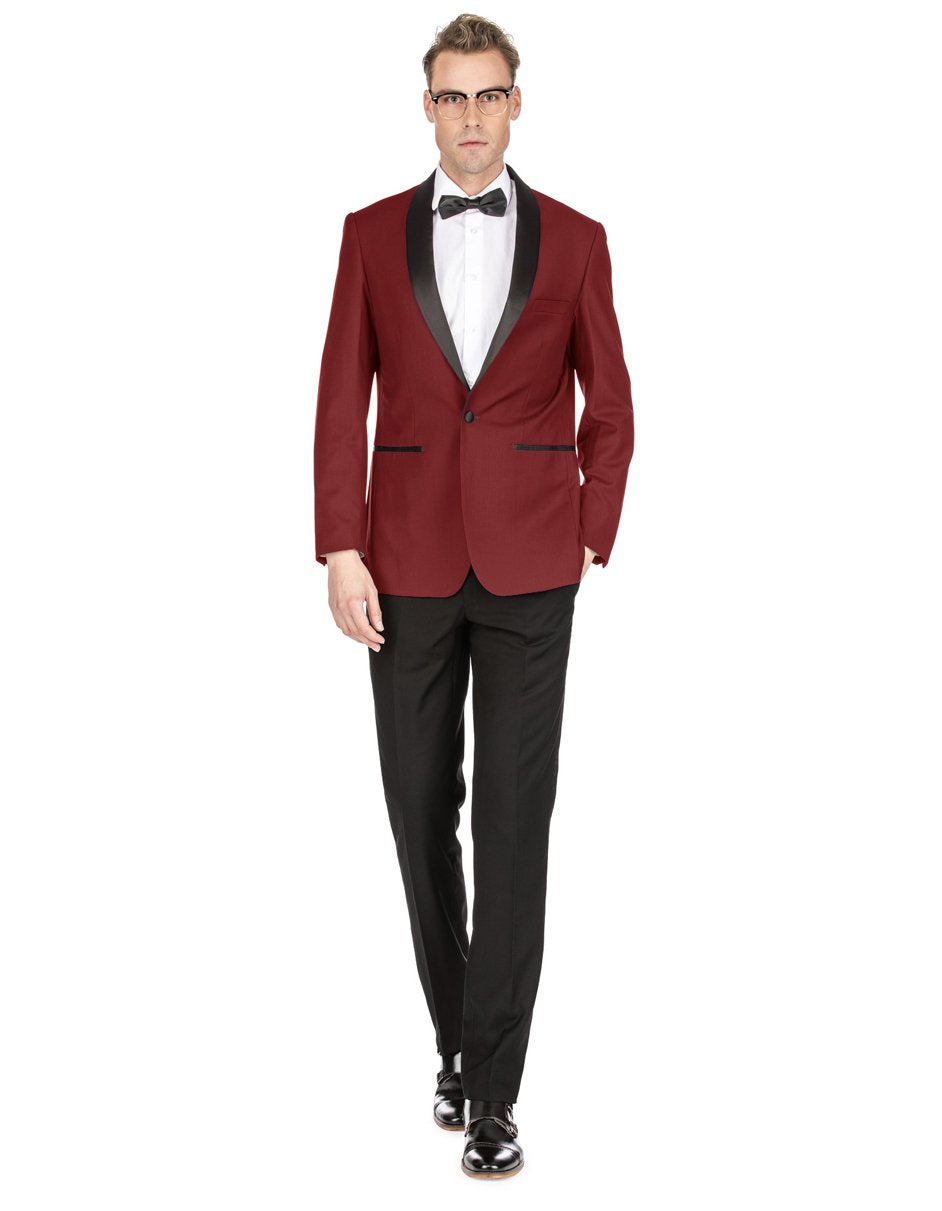 Mens Prom | Wedding Slim Fit Burgundy Shawl Tuxedo - Men's Tuxedo USA