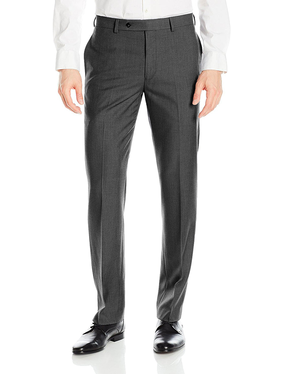 Mens Slim Fit Flat Front Dress Pant Charcoal Grey - Men's Tuxedo USA