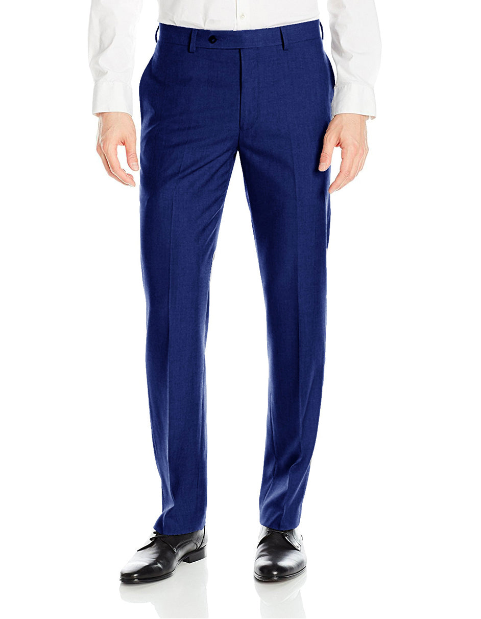 Mens Slim Fit Flat Front Dress Pant Indigo Blue - Men's Tuxedo USA