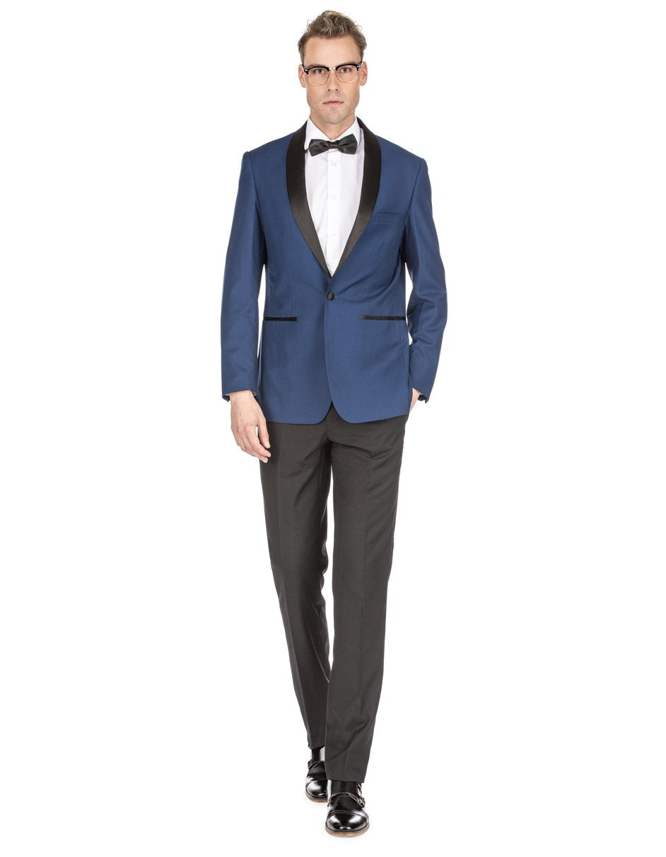 Mens Prom | Wedding Slim Fit Indigo Blue Shawl Tuxedo - Men's Tuxedo USA