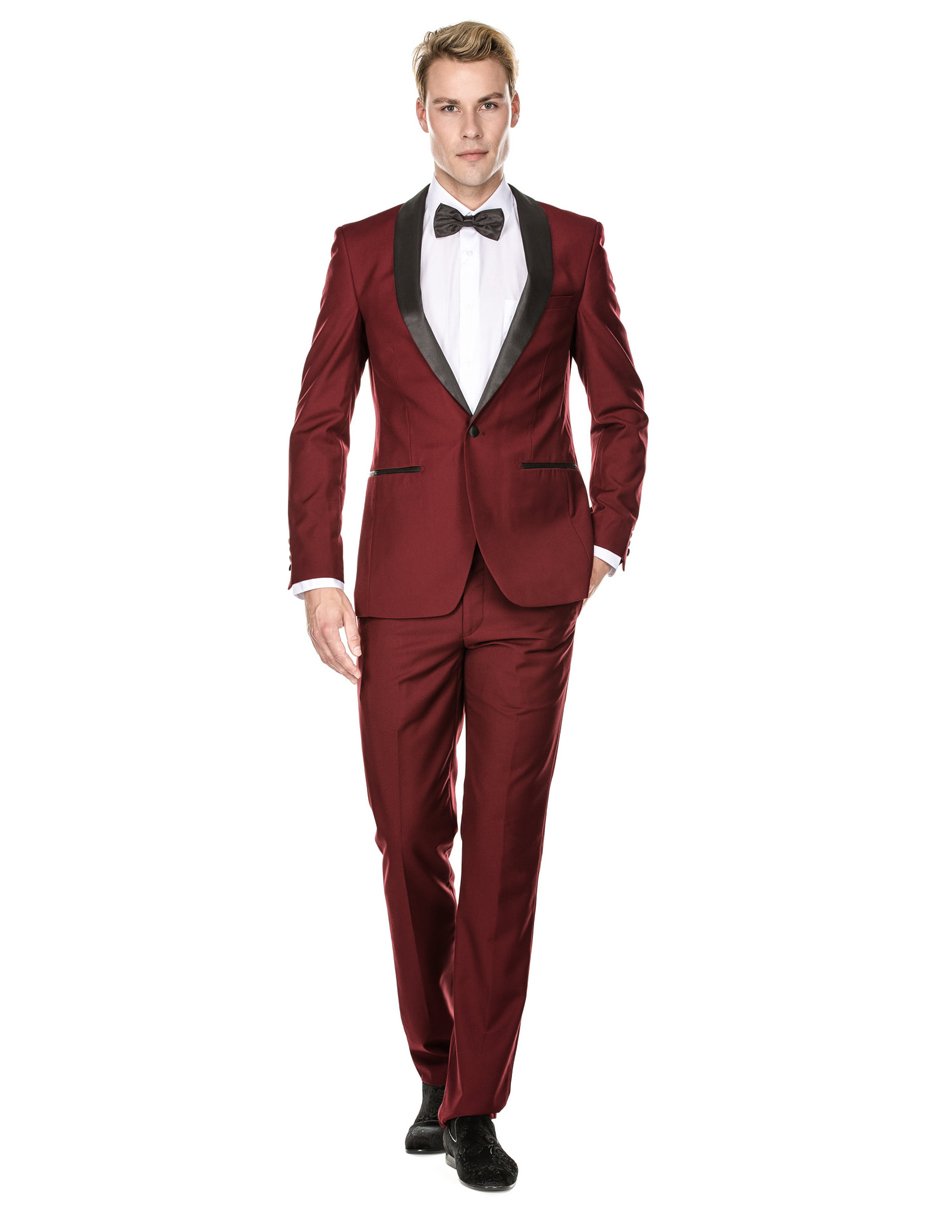 Mens Prom | Wedding Slim Fit Shawl Tuxedo Burgundy - Men's Tuxedo USA