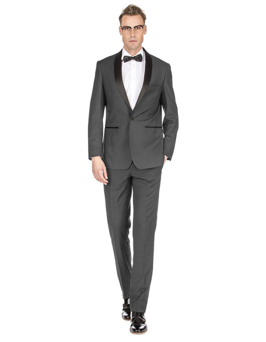 Mens Prom | Wedding Slim Fit Shawl Tuxedo Charcoal Grey - Men's Tuxedo USA